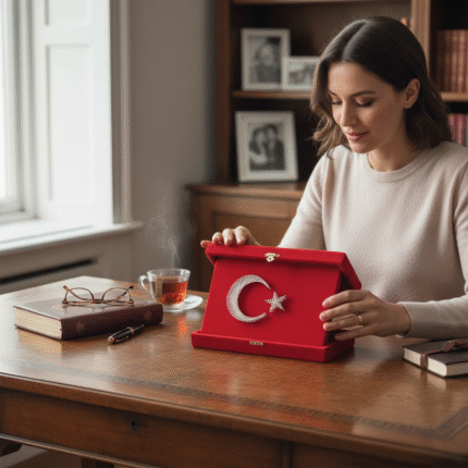 Filografi Türk Bayrağı 15x22,5 Kadife Kutulu