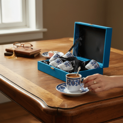 Altılı Kahve Fincan Seti Altın Yaldız Dekor Kadife Kutulu 01-T