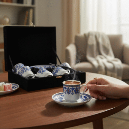 Altılı Kahve Fincan Seti Altın Yaldız Dekor Kadife Kutulu 01-S